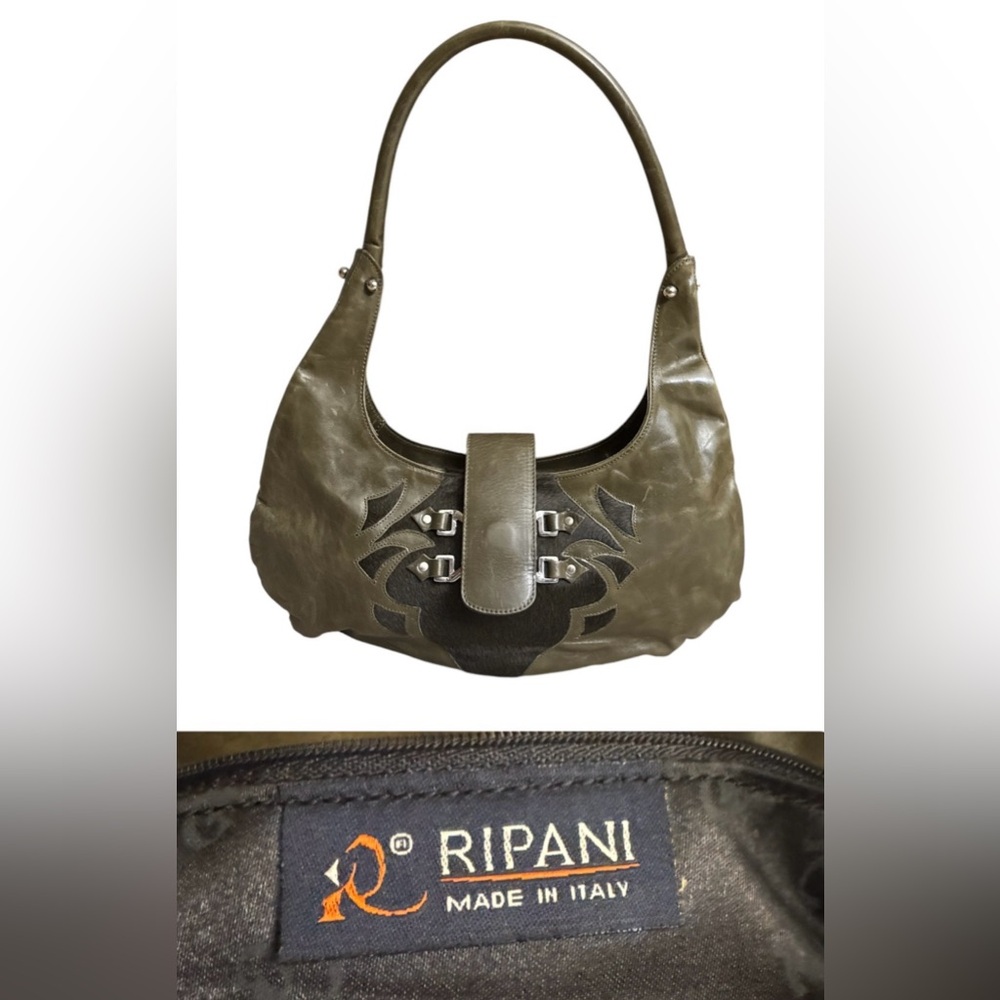 RIPANI Italian leather Shoulder Bag Y2K, olive green